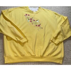 Decorated Originals Embroidered Sweatshirt Hummingbird Floral Yellow 3XL